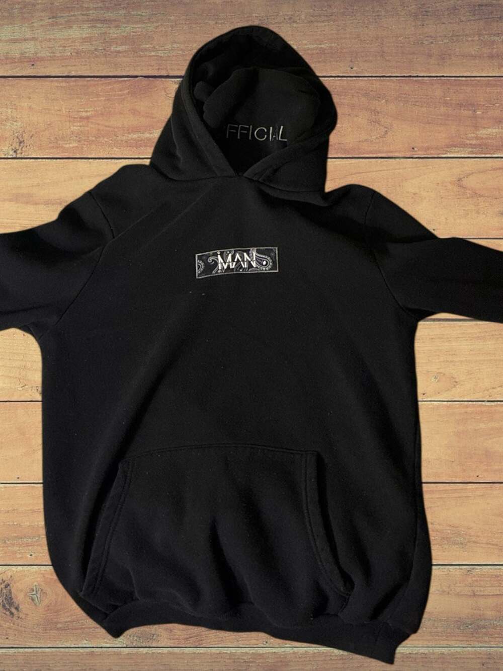 boohooMAN Official Embroidered Box Logo Paisley Hoodie Black